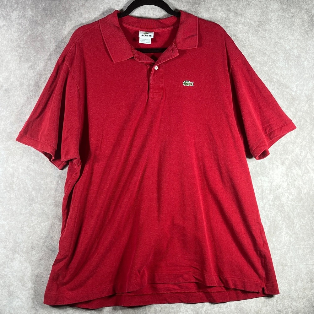 Lacoste Polo Shirt Mens Size 9 4XL Red Woven Short Sleeve Preppy Cotton Casual